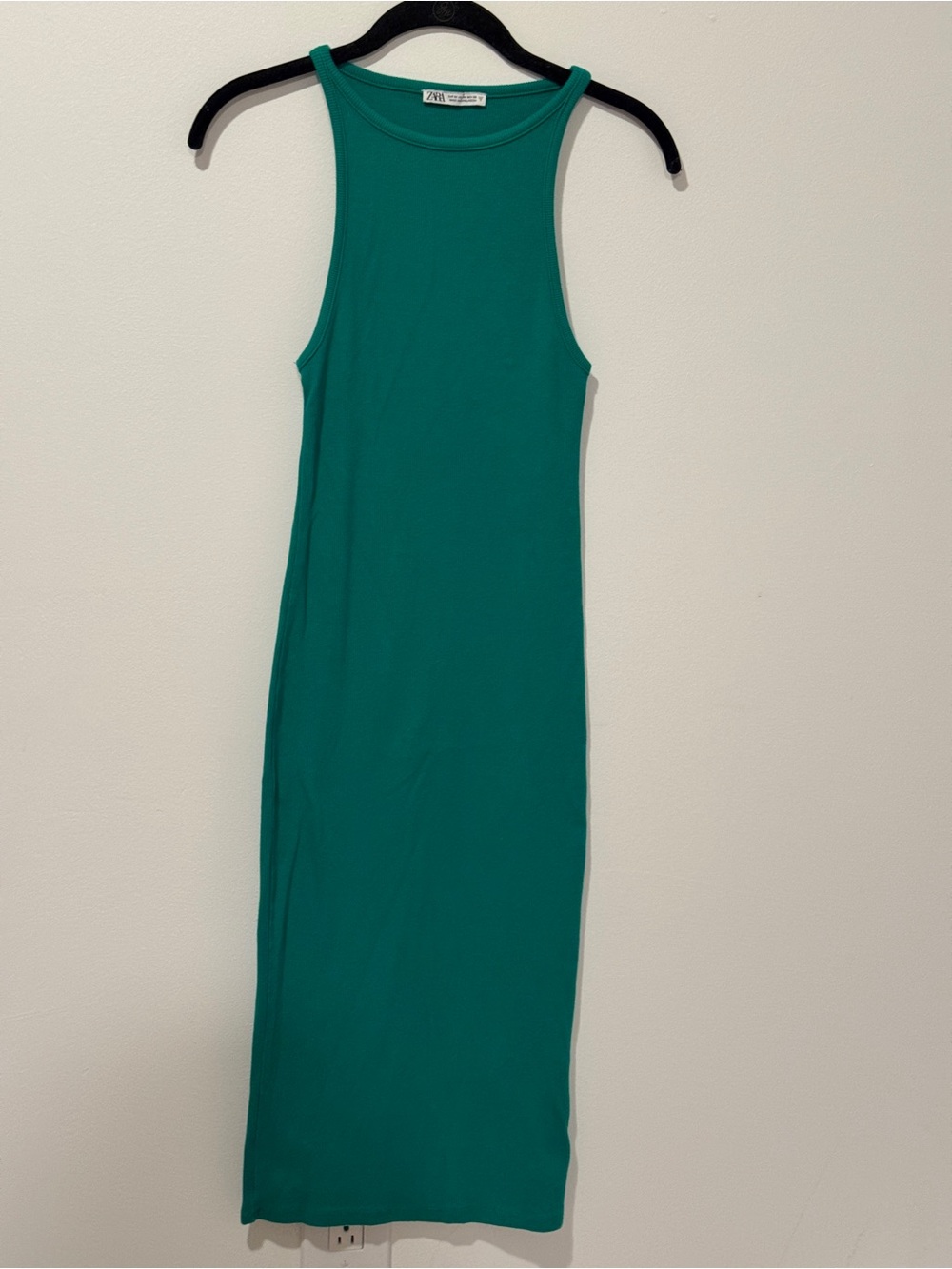 ZARA Ribbed Midi Dress – Green – Size M – 95% Cotton